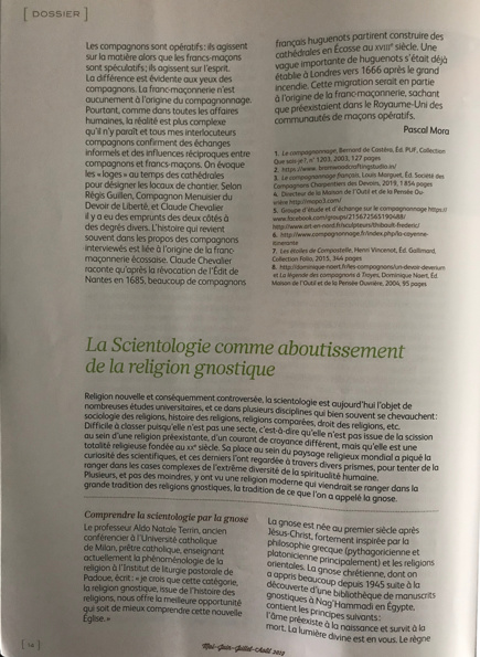 Article sur la scientologie et la gnose dans le magazine Rebelles