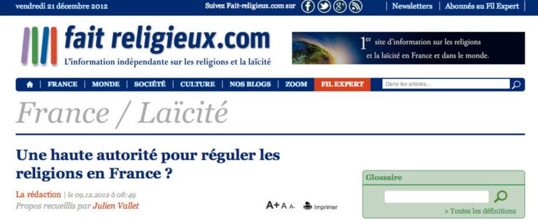Excellente interview dans fait-religieux.com Excellente interview dans fait-religieux.com
