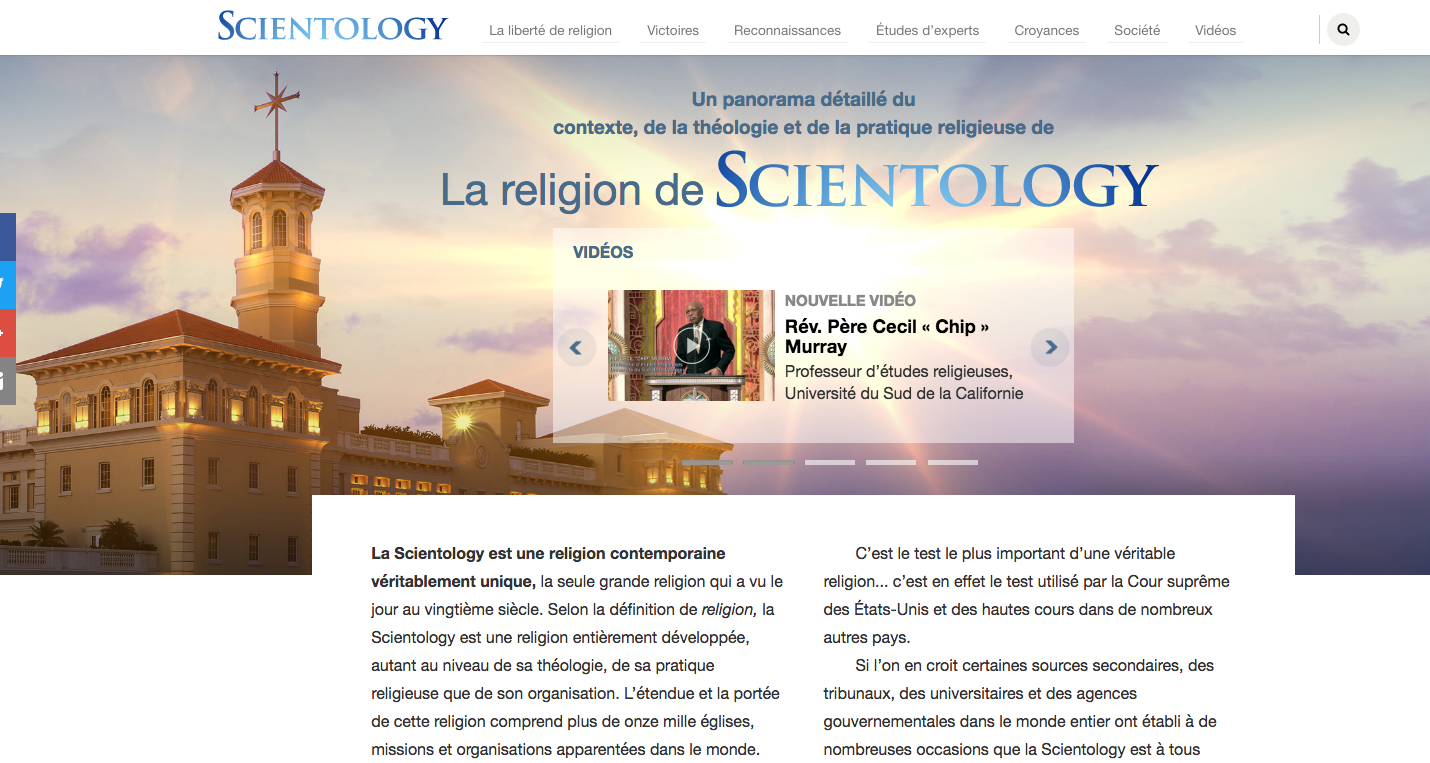 Le site scientologyreligion.fr est en ligne