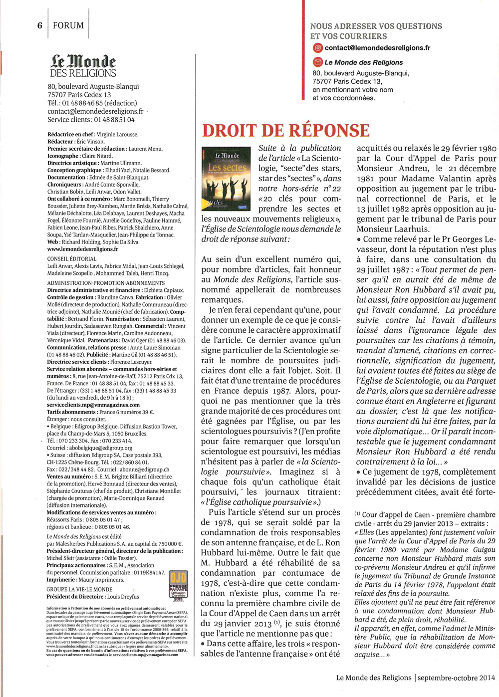 Article dans le Monde des religions Article dans le Monde des religions