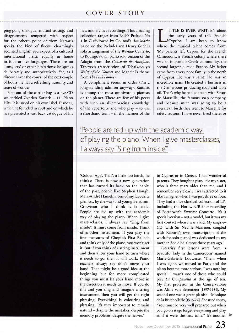 Cyprien Katsaris à la une de Piano International Cyprien Katsaris à la une de Piano International