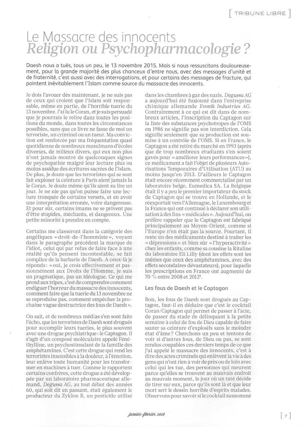 Nice: Daesh ou psychiatro-pharmacologie Nice: Daesh ou psychiatro-pharmacologie