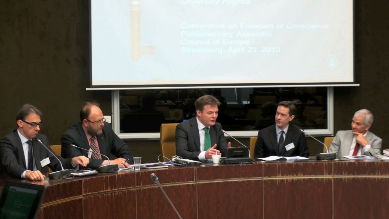 Conférence Conseil de l'Europe : Marco Ventura, Petar Grammatikov, Pieter Omtzig, Eric Roux, Christian Paturel